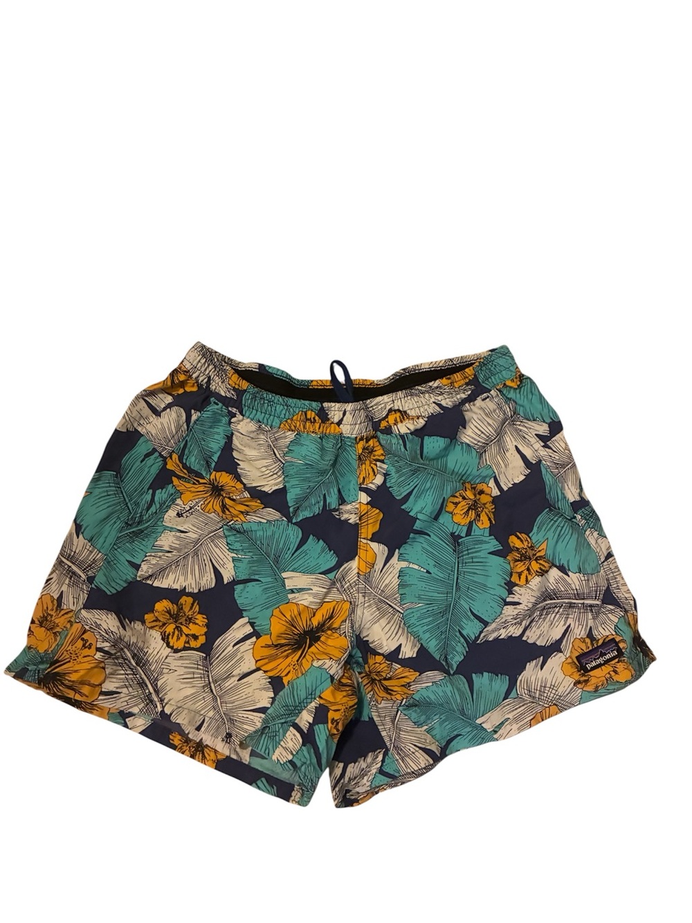 Patagonia Teal, Mustard & Navy Floral Swim Shorts